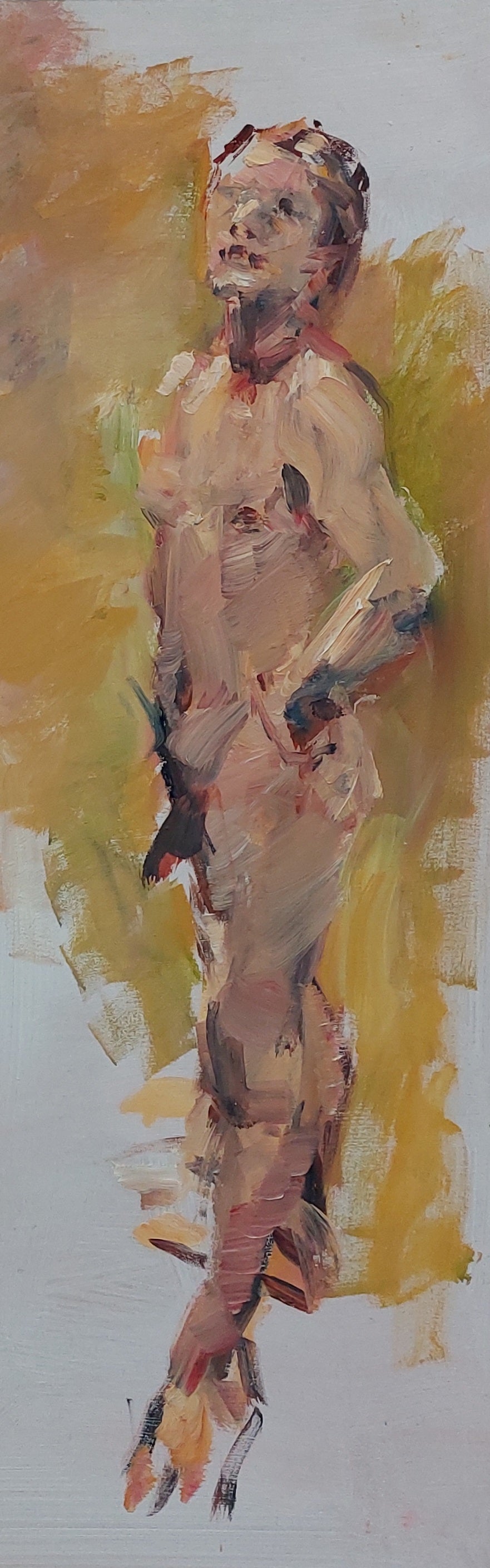 ‘David, Male nude standing’ 2004 oilpainting on board 61x20cm