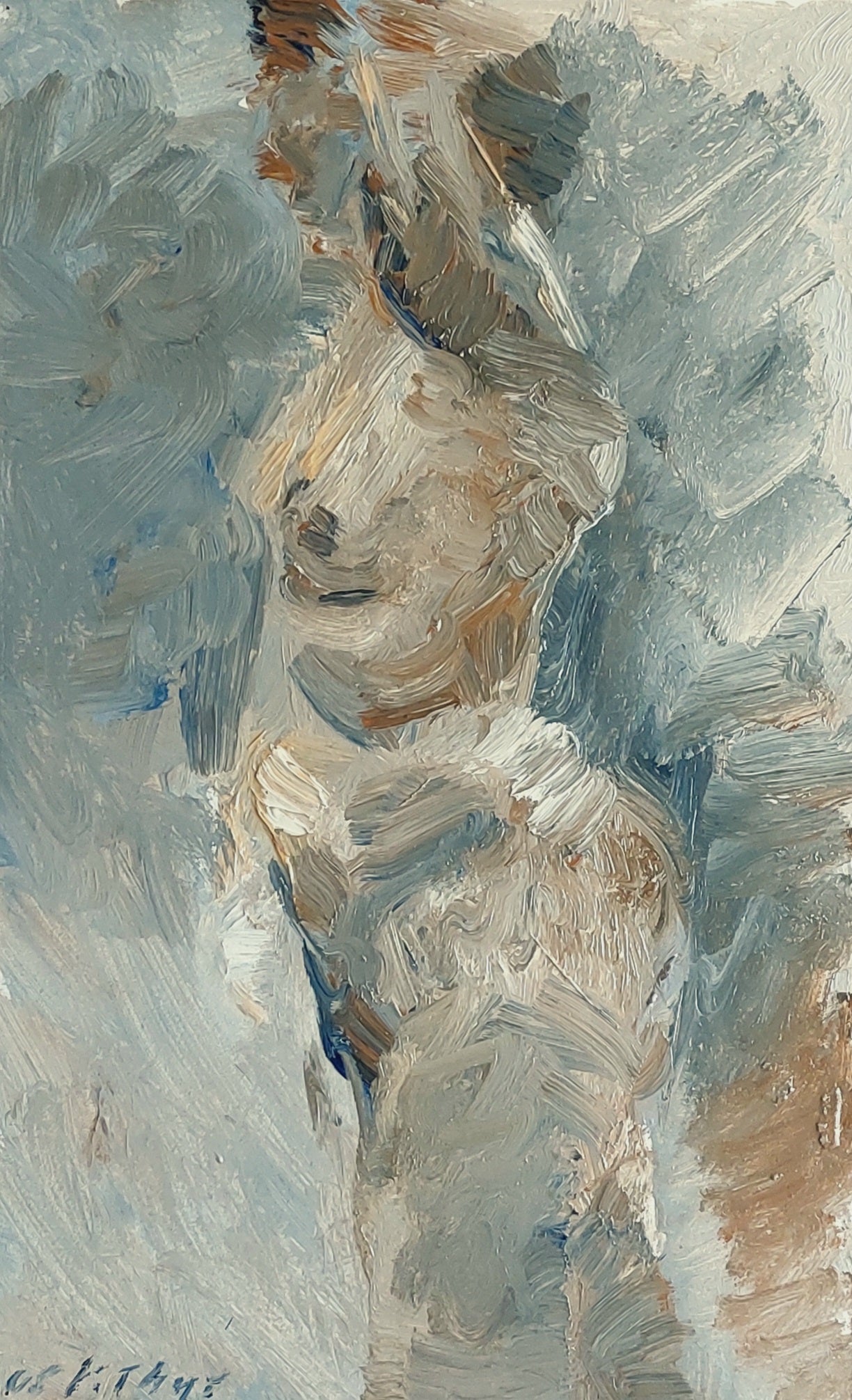 ‘Standing, arms raised figurestudy’ 2008
oil on board 30,5×20cm