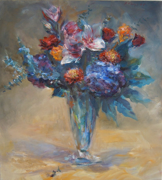 ‘Bouquet dans un vase en verre’  2005 oil on linen 110x100cm