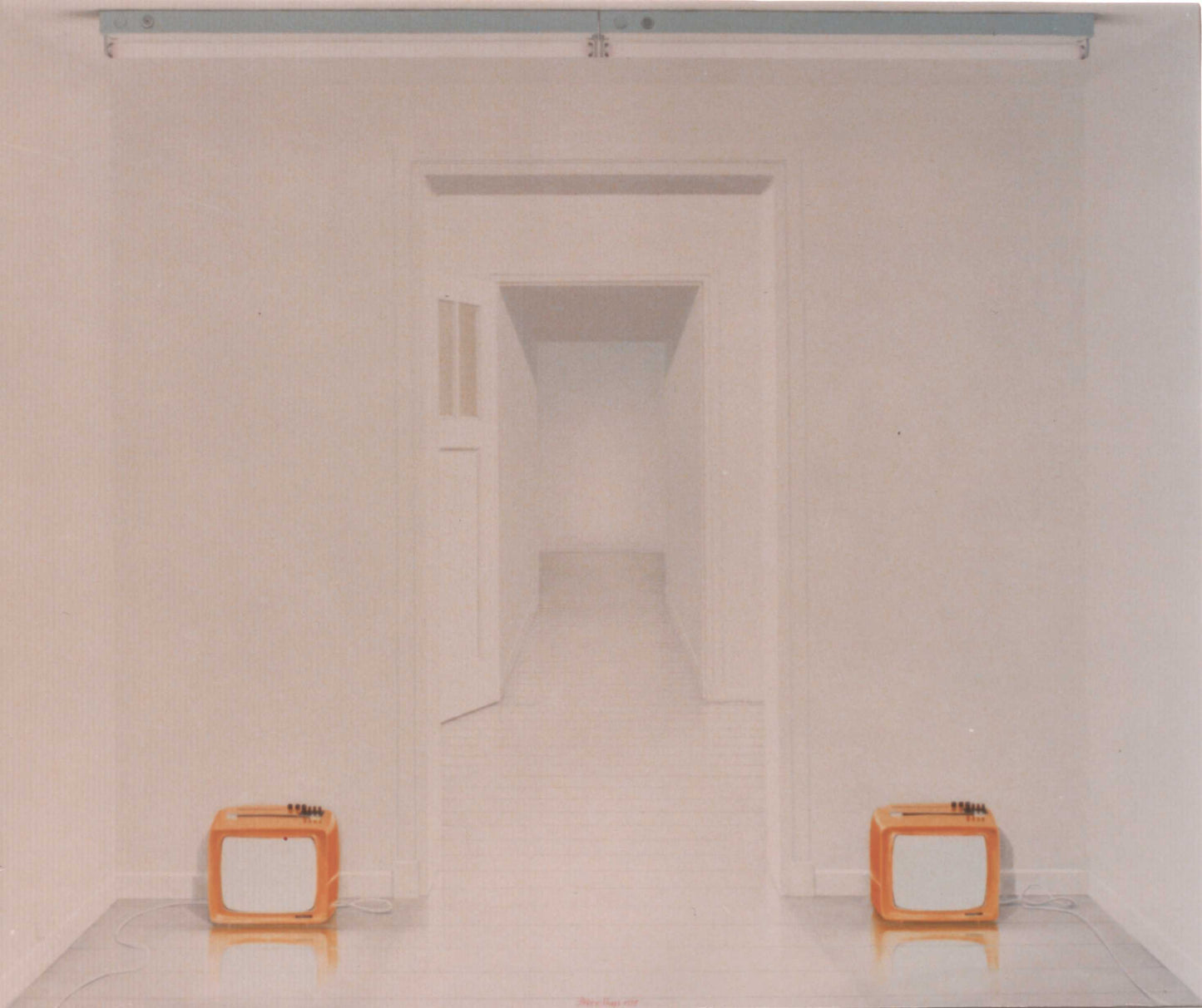‘Interior with Zanussi portable tv’s’ oil on linen 150x180cm