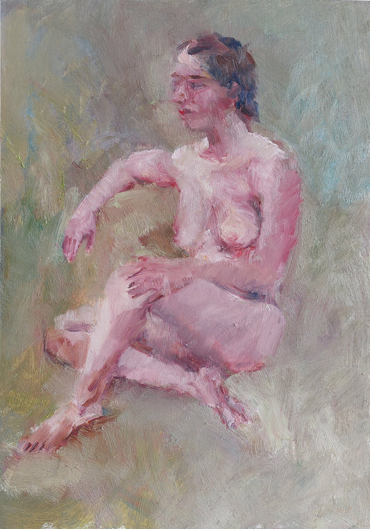‘Sitting Woman in green’ 2025
oil on board 
61x50cm