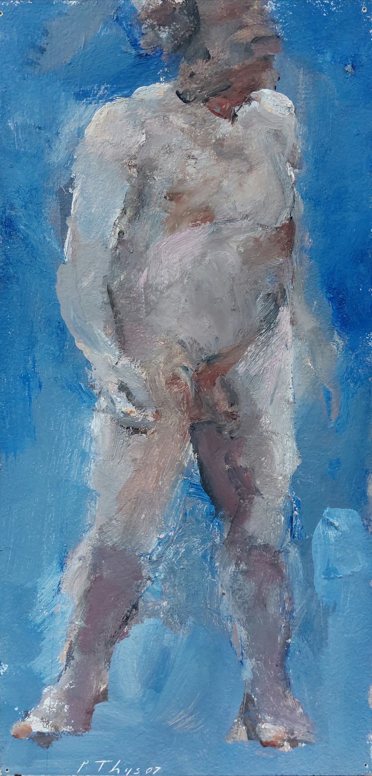 ‘Man in Blue Figure study’ 2007 oil on board 25,5x19cm