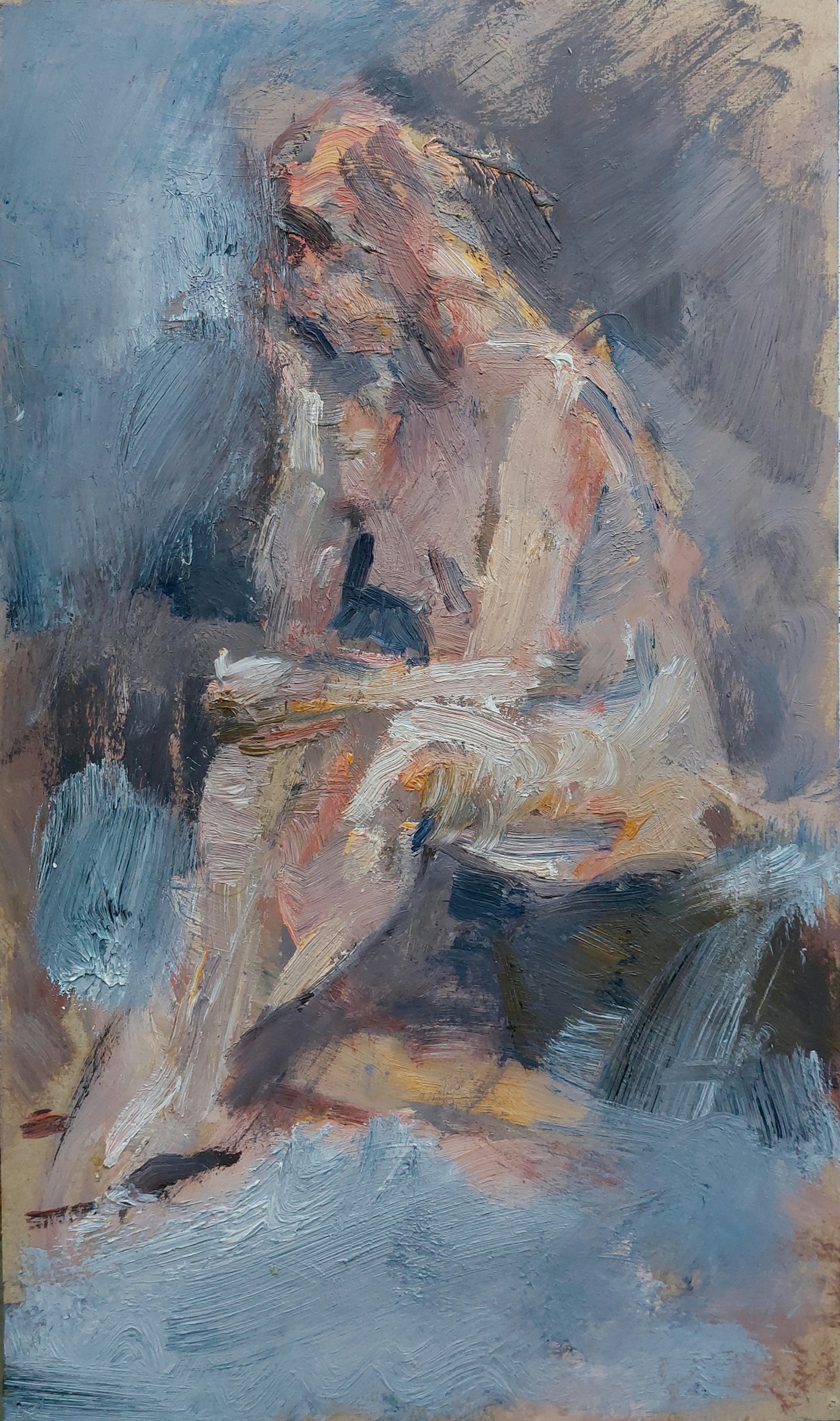 ‘Figurestudy sitting’ 2007
oil on multiplex 31,5×25cm