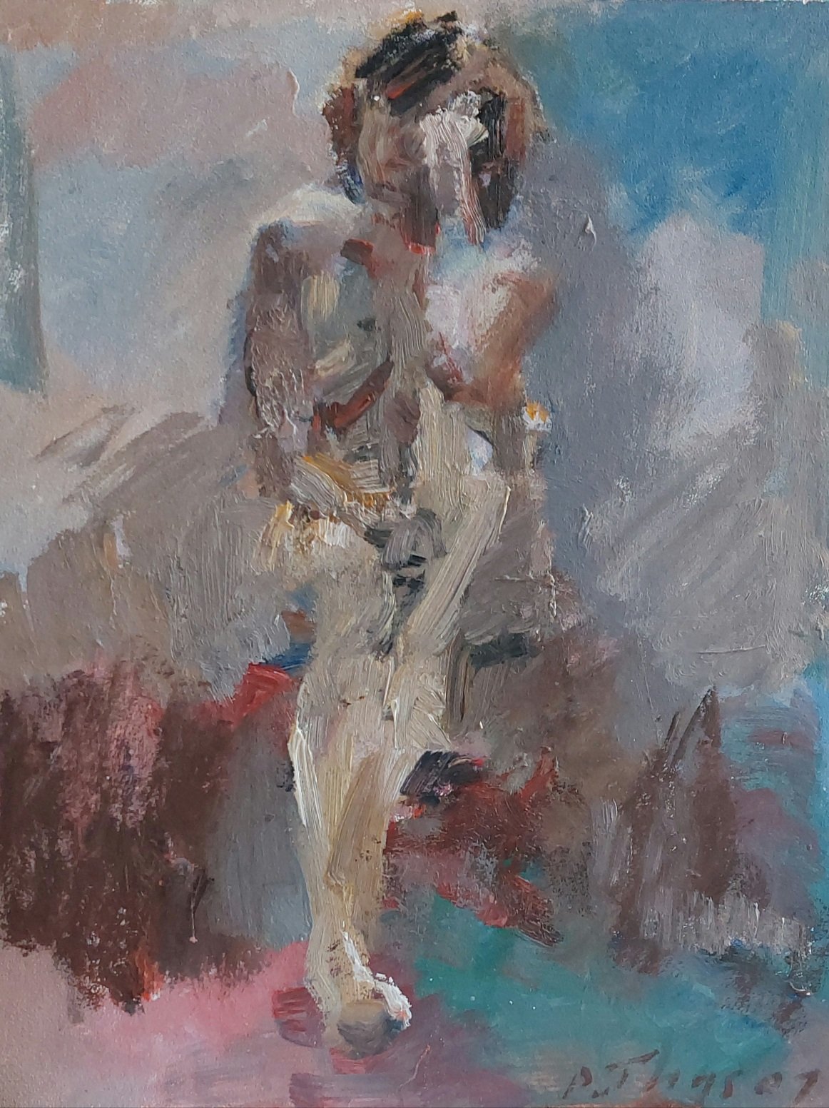 ‘Figurestudy sitting’ 2007
oil on multiplex 31,5×25cm