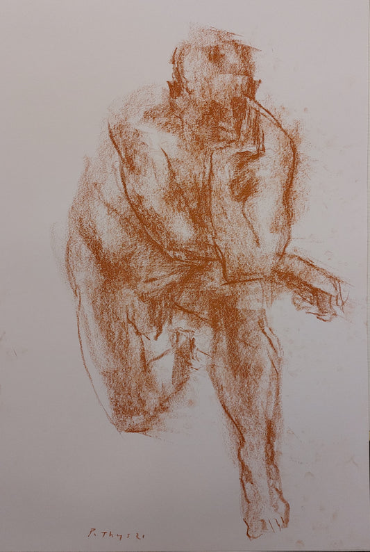 ‘Kneeling man’ 2021 conté on paper 40x29cm