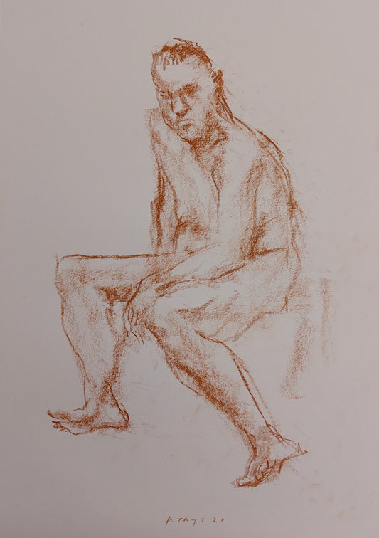 ‘Figure study sitting man’ 2021 conté on paper 40x29cm