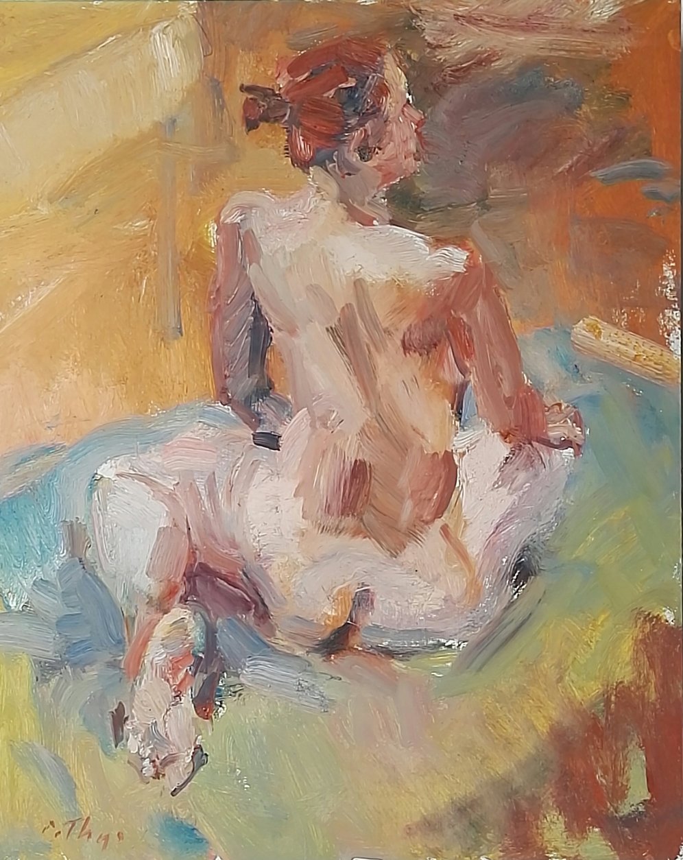 ‘Ground seated figure’ 2015 oil on board 61x50cm