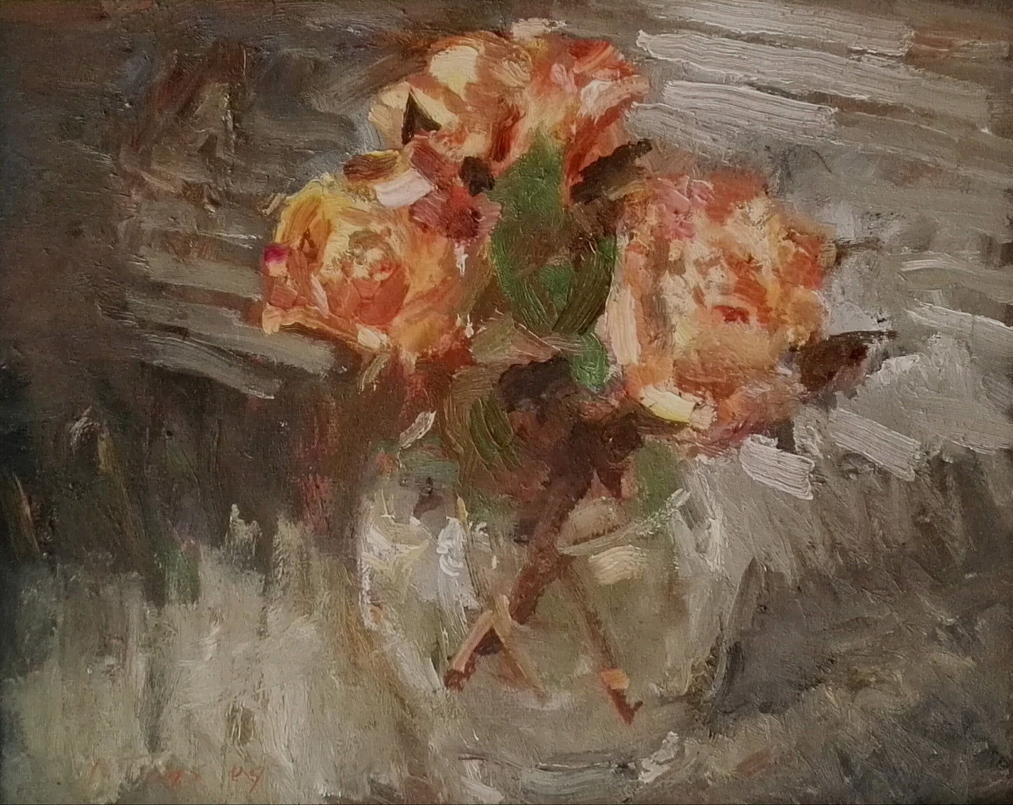 ‘Orange roses in a vase’ 2009 oil on linen 40x50cm