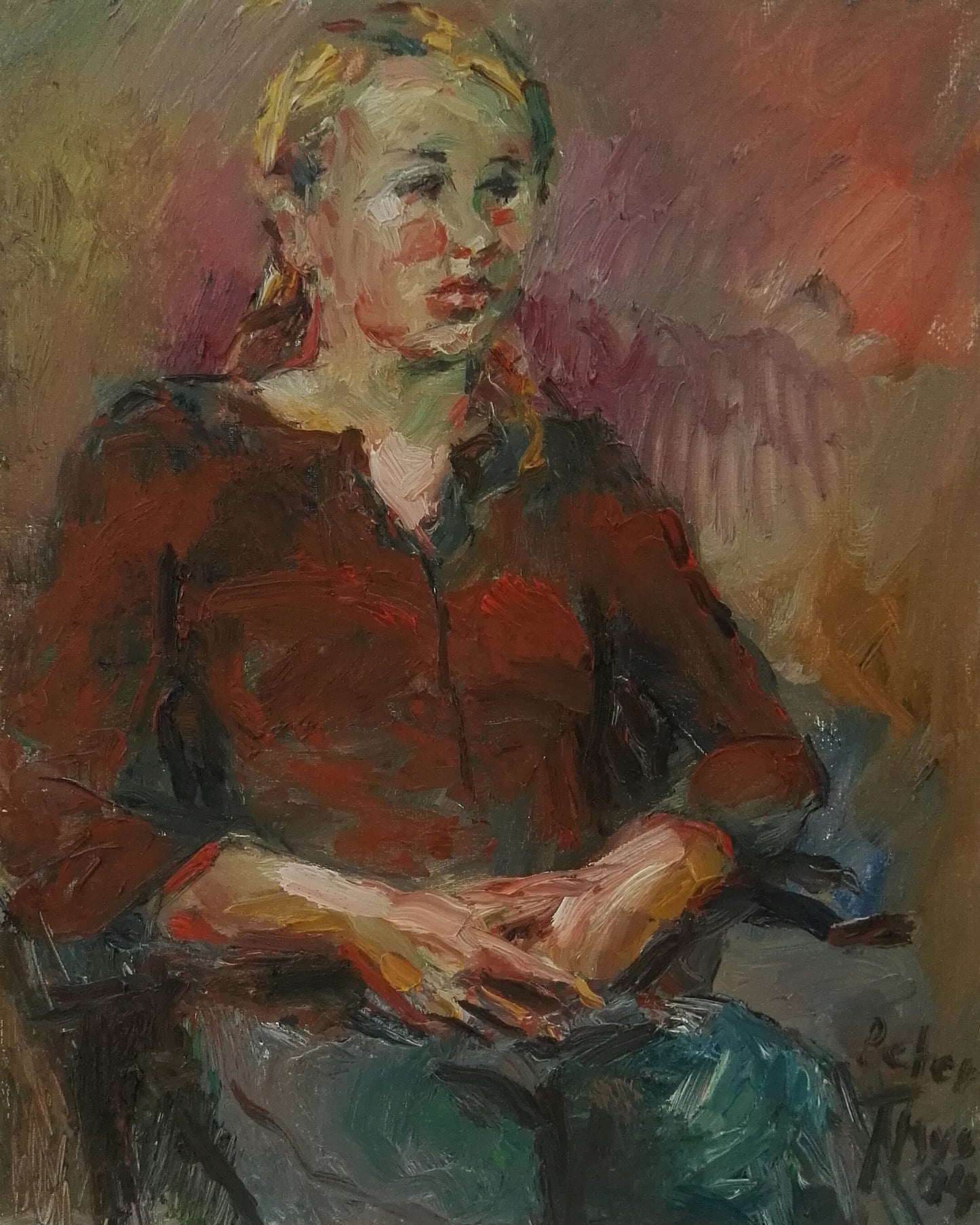 ‘Girl with red vest’ 2003 oil on linen 50x40cm